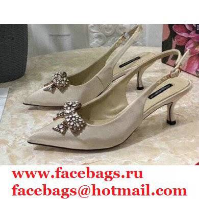 Dolce & Gabbana Heel 6.5cm Satin Slingbacks Beige with Crystal Bow 2021 - Click Image to Close